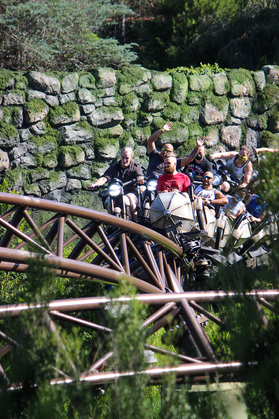 Hagrid's Magical Creature Motorbike Adventure roller coaster at The Wizzarding World of Harry Potter:  Hogsmeade at Universal's Islands of Adventure, Orlando, Florida