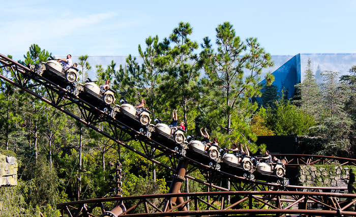 Hagrid's Magical Creature Motorbike Adventure roller coaster at The Wizzarding World of Harry Potter:  Hogsmeade at Universal's Islands of Adventure, Orlando, Florida