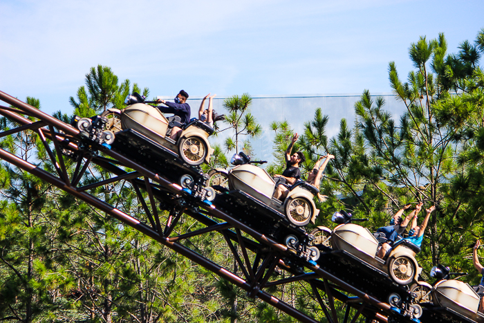 Hagrid's Magical Creature Motorbike Adventure roller coaster at The Wizzarding World of Harry Potter:  Hogsmeade at Universal's Islands of Adventure, Orlando, Florida