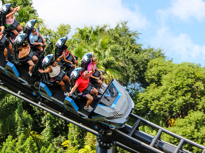 The completely terrifying Velocicoaster launched themed new for 2021 rollercoaster at Universal's Islands of Adventure, Orlando, Florida