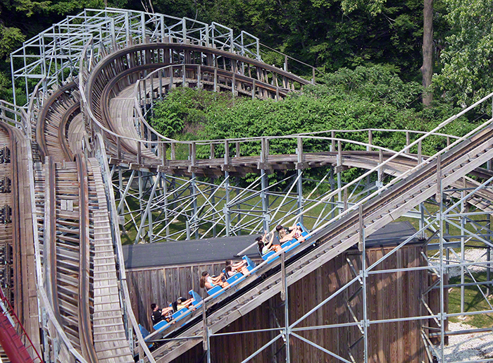 The Ravine Flyer 2 Roller Coaster at Waldameer Amusement Park, Erie, Pennsylvania