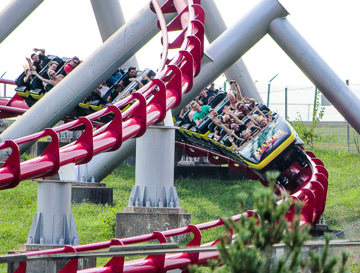 The Mamba roller coaster during ACE Around the World at Worlds of Fun, Kansas City, Missouri