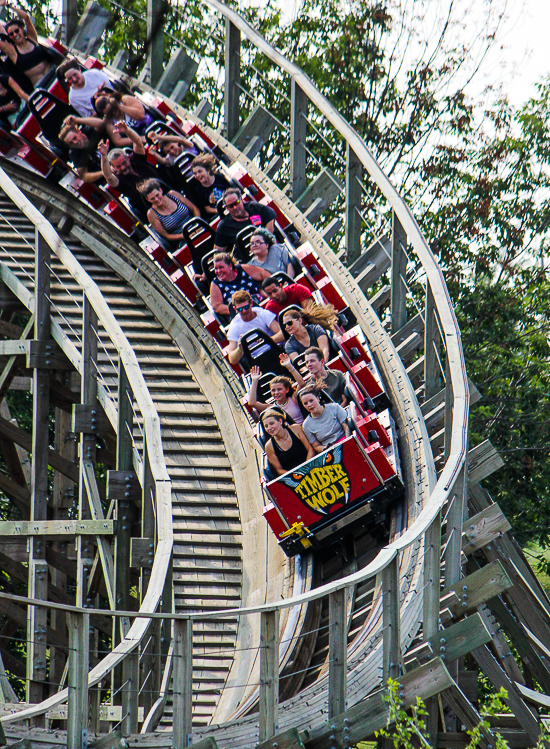 The Timber Wolf Roller Coaster during ACE Around the World at Worlds of Fun, Kansas City, Missouri