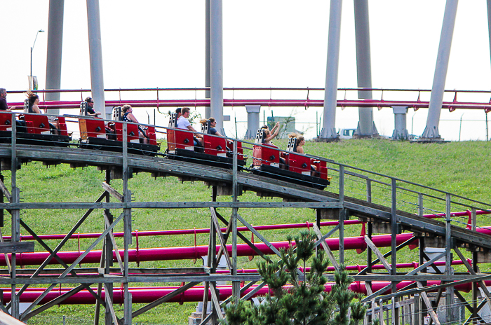 TheTimber Wolf Roller Coaster during ACE Around the World at Worlds of Fun, Kansas City, Missouri