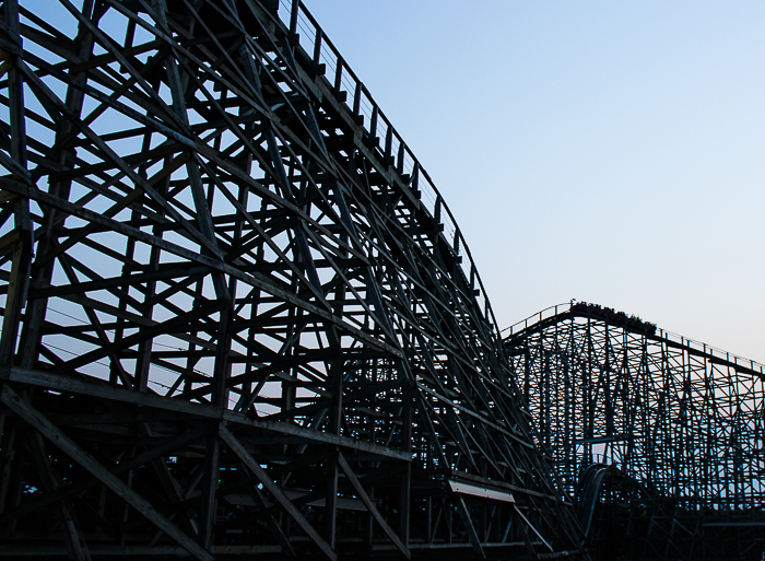 The Timber Wolf Roller Coaster during ACE Around the World at Worlds of Fun, Kansas City, Missouri