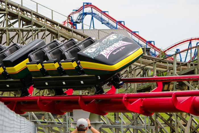 The Mamba roller coaster at ACE Around the World at Worlds of Fun, Kansas City, Missouri