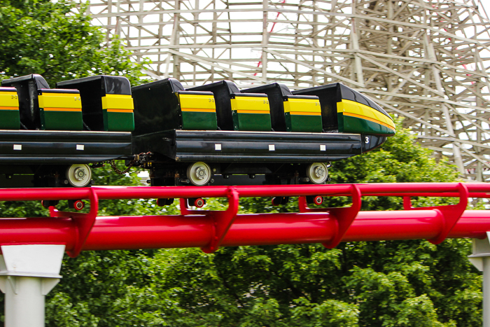 The Mamba roller coaster at ACE Around the World at Worlds of Fun, Kansas City, Missouri