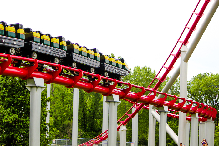 The Mamba roller coaster during ACE Around the World at Worlds of Fun, Kansas City, Missouri