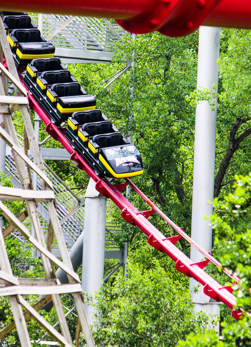 The Mamba roller coaster at ACE Around the World at Worlds of Fun, Kansas City, Missouri