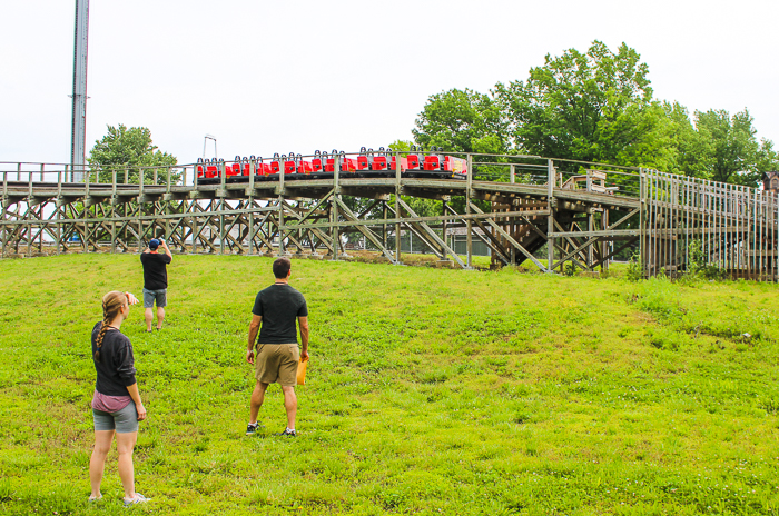 The Timber Wolf roller coaster during ACE Around the World at Worlds of Fun, Kansas City, Missouri