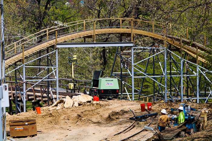 The new Zambezi Zinger roller coaster under construction at Worlds of Fun, Kansas City, Missouri