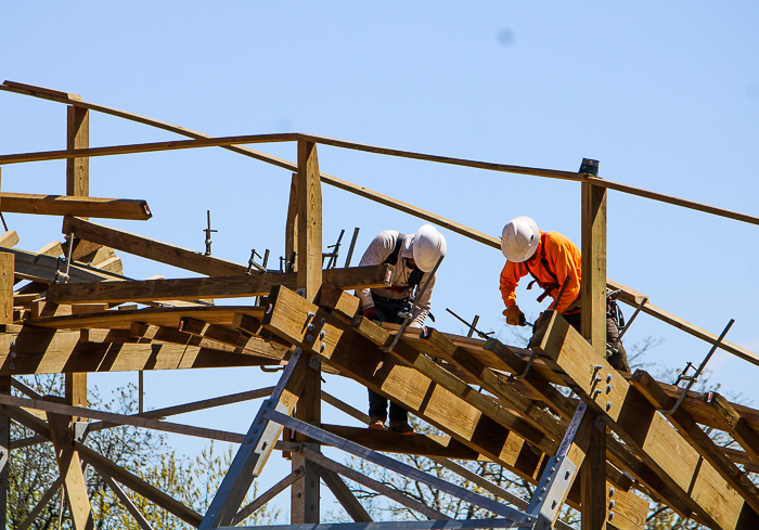 The new Zambezi Zinger roller coaster under construction at Worlds of Fun, Kansas City, Missouri