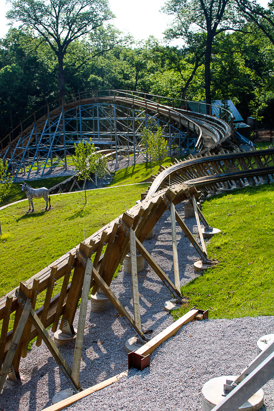 The new for 2023 Zambezi Zinger roller coaster at Worlds of Fun, Kansas City, Missouri