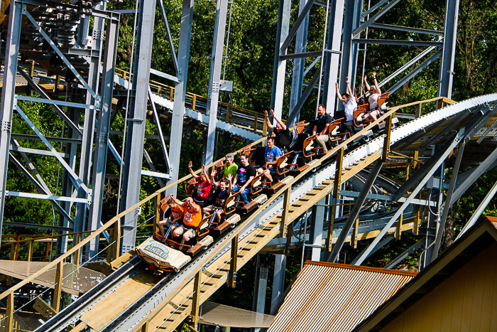 The new for 2023 Zambezi Zinger roller coaster at Worlds of Fun, Kansas City, Missouri